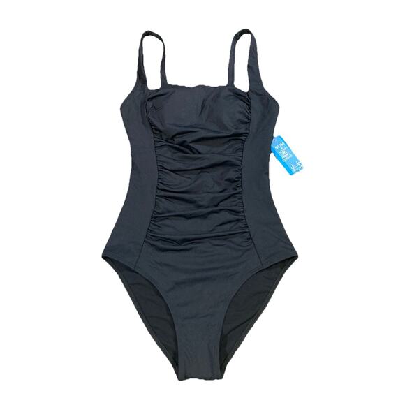 CUPSHE Black Square Neck Slim & Sculpt One-Piece Swimsuit Size Small New - Picture 1 of 11